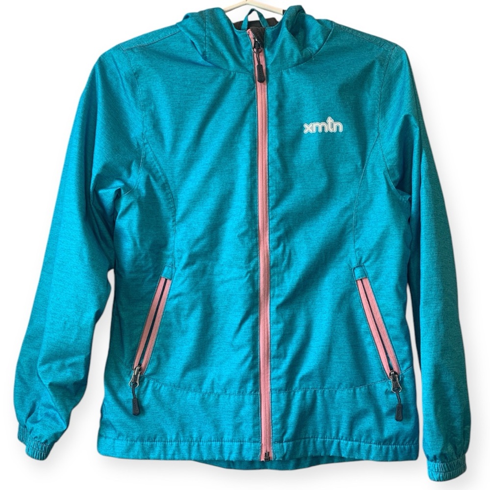 Teal Blue Spring Coat with Matching Grey Splash pants, Girls size large 10/12